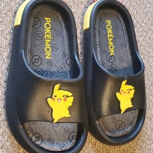 Pokemon Pikachu Kids Slide Sandals - Black and Yellow- Child Size 13